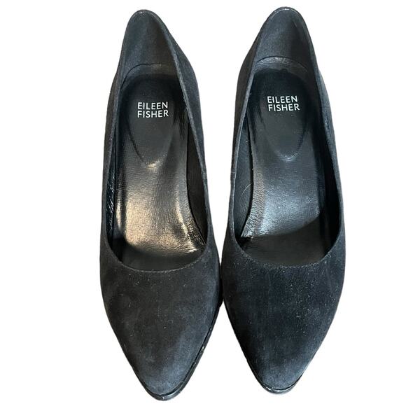 EILEEN FISHER Hawk Midnight Black Wedge Suede Pump Women’s Size 7.5 - Picture 2 of 9
